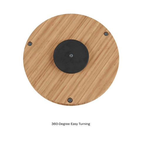Top view of 10 inch two tier bamboo lazy susan turntable organizer, featuring a solid round bamboo base.
