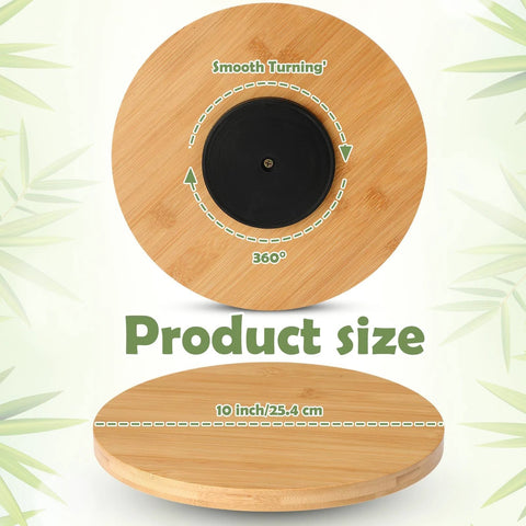 Set Of 4 Bamboo Lazy Susan Turntables For Cabinets And Tables Non Skid Revolving Condiment And Spice Rack Tray Organizer product size shown