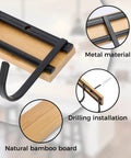 Close-up of the Kitchen Utensil Hanger, Wall Mout Kitchen Utensil Holder Organizer Rack with 6 Hooks showing metal and bamboo materials.