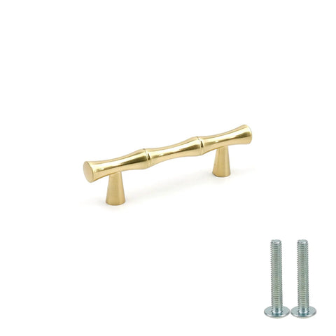 Aluminum Alloy Bamboo Shape Cabinet Handles 2 Pack Drawer Pulls, gold brass finish with screws, 3.7 inch length, 2.5 inch hole distance
