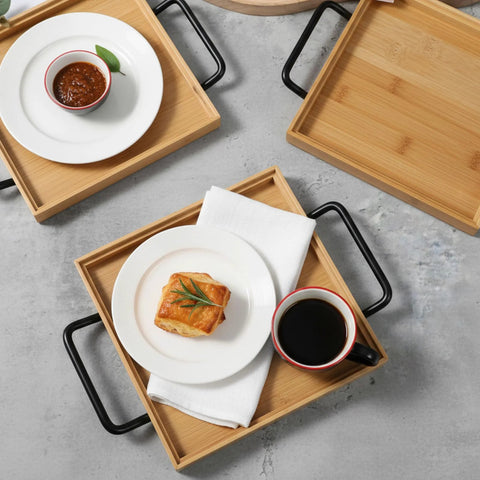Black Side Mounted Tray Handle Set With Two Metal Pulls And Four Screws For Cutting Boards Trays