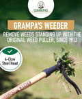 Stand Up Weed Puller With Long 45 Inch Handle And Four Claw Steel Head Made From Real Bamboo Back And Knee Friendly Weeding Tool