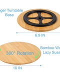 10 inch bamboo wood lazy susan organizer designed for cabinets and countertops, showing turntable base and rotation feature.