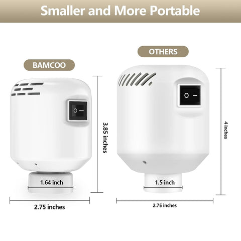 Comparison of Portable Electric Vacuum Pump For Travel And Home by BAMCOO with another brand, highlighting smaller size and portability.