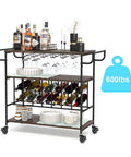 Bar cart with wine bottles and glasses, supported by Three Eighths Inch 16 UNC Threaded Stem Locking Swivel Caster Set Of Four.