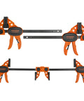 Front view of Six Inch Bar Clamps For Woodworking Four Pack With One Hand Light Duty EZ Hold Spreader Clamp 200 Lbs Capacity
