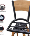 Bar stool with heavy duty bar stool swivel plate with memory spring return, 6.75 inch square flat mechanism, steel frame, 51 ball bearings.