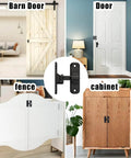 Dual 90 And 180 Degree Gate Latch For Barn Doors Zinc Alloy Right Angle Door Lock Latch installed on barn door, cabinet, and fence.