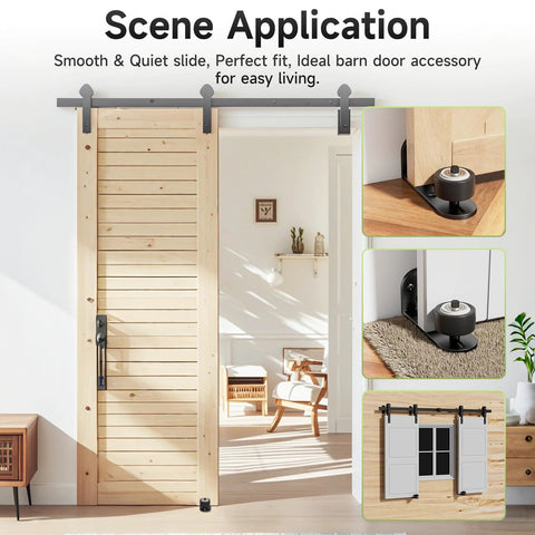 Sliding Barn Door Floor Guide With Quiet Bearing And Adjustable Rubber Rollers, Rustproof Aluminum Alloy Track For Flush Bottom