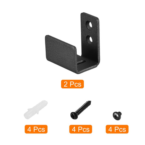 Floor Guide For Sliding Barn Doors Two Pack In Carbon Steel With Flexible Adjustable U Bracket And Flush Bottom Mount Flat Swing Stopper Black Finish Easy Install For Durable Track Alignment And Quiet Operation shown with screws and anchors