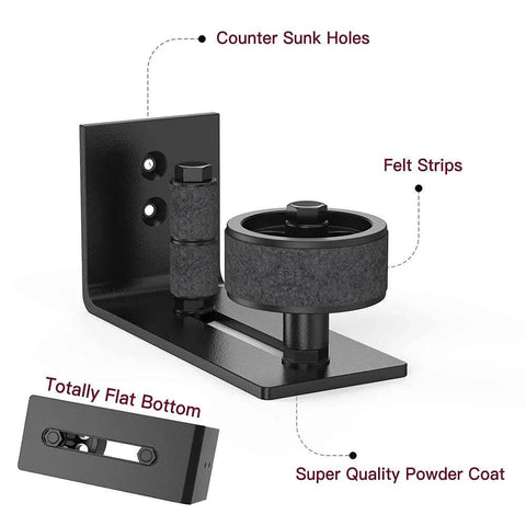 2 Pack Barn Door Floor Guide Wall Mount Stay Roller,8 Setup Options, Flush Bottom,Black Powder Coated,Felt Strip, Countersunk Holes