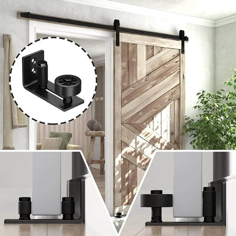 2 Pack Barn Door Floor Guide Wall Mount Stay Roller,8 Setup Options, Flush Bottom,Black Powder Coated,Felt Strip, Countersunk Holes for Barn Door