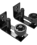 Two Pack Barn Door Floor Guide Set With Eight Setup Options For Bottom Flush Installations Wall Mounted Sliding Door Guide Adjustable Roller Quiet Smooth Sliding Carbon Steel With Black Powder Coating And POM Nylon Wheel Easy Assembly
