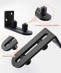 Sliding Barn Door Bottom Floor Guide With Adjustable Wall Mount Roller Guides, flush flat bottom design shown from two angles.