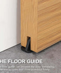 Set Of 2 Heavy Duty Sliding Barn Door Floor Guides With Bearing Design Stainless Steel Hardware in use on wooden door