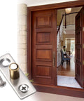 4 Pack Sliding Barn Door Floor Guides With Copper Stainless Steel Rollers And Base Includes 8 Screws Bottom Guide Locators For Glass And Wood Doors Durable Hardware For Smooth Sliding And Stable Door Alignment installed on wooden door