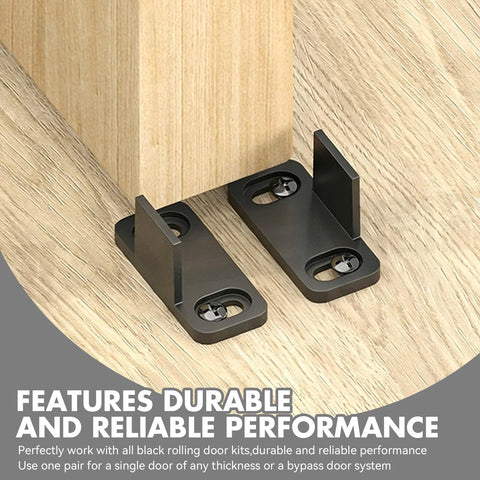 Sliding Barn Door Floor Guide Set 4 Pcs Heavy Duty Adjustable Bottom Stopper and Swing Restrictor on wooden floor