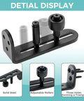 4 Pack Sliding Barn Door Floor Guides With Adjustable Rollers Flush Flat Bottom Design Solid Steel Construction Matte Black Finish Rust Resistant And Durable Hardware For Quiet Smooth Door Operation And Safe Tracking, close-up view showing solid steel with adjustable rollers and triangular hole design.