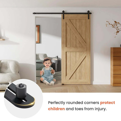 Sliding Barn Door Bottom Floor Guide With Adjustable Wall Mount Roller Guides, Flush Flat Bottom Design, black steel