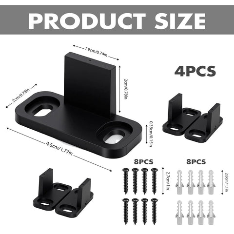Sliding Barn Door Floor Guide Set, 4 Pcs Heavy Duty Adjustable Bottom Stopper and Swing Restrictor with Mounting Hardware dimensions