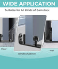 4 Pack Sliding Barn Door Floor Guides With Adjustable Rollers Flush Flat Bottom Design Solid Steel Construction Matte Black Finish shown in floor, window/cabinet, and wall applications.