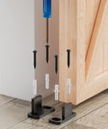 4 Pieces Barn Door Floor Guide Set For Sliding Closet Doors POM Plastic Bottom Track Guide Wall Mounted Adjustable Matte Black installation