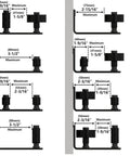 2 Pack Barn Door Floor Guide Wall Mount Stay Roller,8 Setup Options, Flush Bottom,Black Powder Coated diagram with dimensions