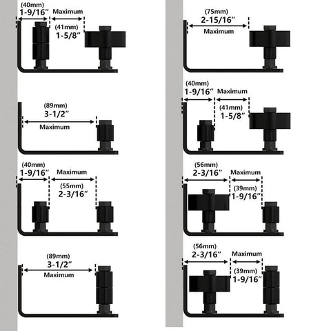 2 Pack Barn Door Floor Guide Wall Mount Stay Roller,8 Setup Options, Flush Bottom,Black Powder Coated diagram with dimensions