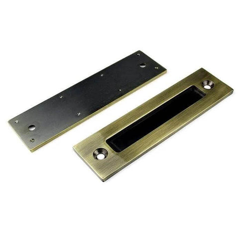 12 Inch Sliding Barn Door Handle Heavy Duty Pull And Flush Set with Antique Bronze Finish, Carbon Steel Construction shown above.