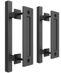 Two Piece 12 Inch Pull And Flush Barn Door Handle Set Large Rustic Two Side Design Black Square Handles For Gates Garages Sheds And Furniture Easy To Install With Included Hardware Durable Metal Construction