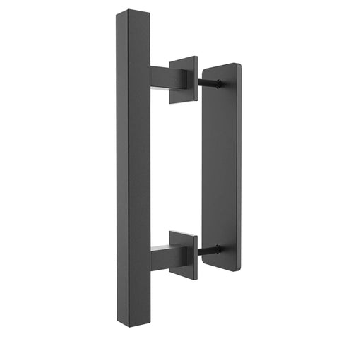 12 Inch Sliding Barn Door Handle Pull And Flush Hardware Set In Rustic Black Finish Anti Rust Steel With Quiet Operation in side view