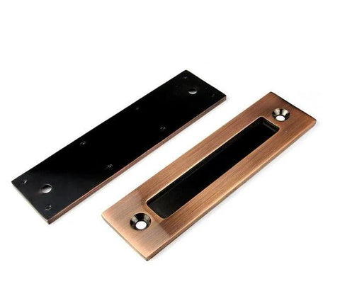 12 Inch Sliding Barn Door Handle Heavy Duty Pull and Flush Set with rustic two side design, antique copper finish