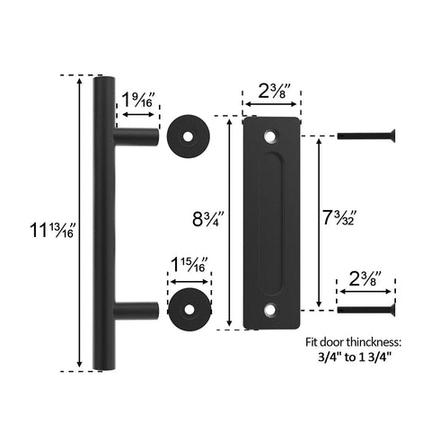 12-Inch Sliding Barn Door Handle Pull And Flush Hardware Set, Rustic Black Round Finish, fits 3/4 to 1-3/4 inch door thickness