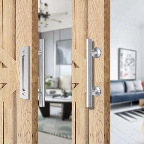 Heavy Duty 12 Inch Pull And Flush Barn Door Handle Set Two Pack With Large Rustic Two Side Design For Gates Garages Sheds And Furniture