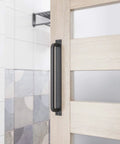 Antique Rustic 12 Inch Barn Door Handle Black Flush Long Base Pull For Gate Shed Garage Heavy Duty Solid Steel installed on door