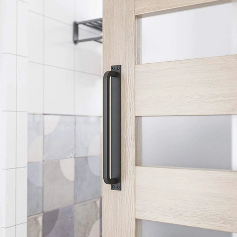 Antique Rustic 12 Inch Barn Door Handle Black Flush Long Base Pull For Gate Shed Garage Heavy Duty Solid Steel installed on door