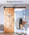 6.7 FT Sliding Barn Door Hardware Kit, wooden door installed, dimensions and fit details shown, suitable for 36"~40" wide doors