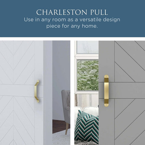 Interior Sliding Barn Door Hardware Charleston Pull 10 Inch Brushed Gold Pack Of 2 For Wood Interior Doors Rustic Style With Easy Installation