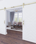 Charleston Pull For Interior Sliding Barn Door Hardware 10 Inch Brushed Gold Finish Easy To Install Rustic Farmhouse Style Includes All Required Parts Designed To Coordinate With Barn Door Kits on white doors installed in living room
