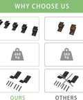 Comparison of Black Exterior Sliding Barn Door Hardware Track Kit and competitor's shown with weight capacities and bracket designs.