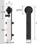 Side view of 10 Foot Barn Door Hardware Kit For Single Sliding Door Heavy Duty Black Carbon Steel Track And J Shape Rail Includes All Necessary Hardware For Quick Smooth Installation For A 65 Inch Closet Panel No Door