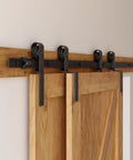 Six Feet Bypass Sliding Barn Door Hardware Kit For Double Doors Single Track With Bypass Floor Guide Heavy Duty Carbon Steel.