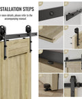 Installation guide for 6.6FT sliding barn door hardware kit for single door, carbon steel black track system and wood door panel