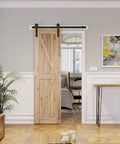 4ft Barn Door Hardware Kit with I shape hanger installed on wooden door, heavy duty track made from carbon steel