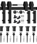 7.5 Ft Single Track Bypass Barn Door Hardware Kit For Double Doors, Heavy Duty Sliding System With Antique Rollers, parts layout