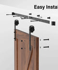 J Shape 4 Foot Barn Door Hardware Kit For Single Sliding Door In Black Carbon Steel Heavy Duty Track System assembly overview