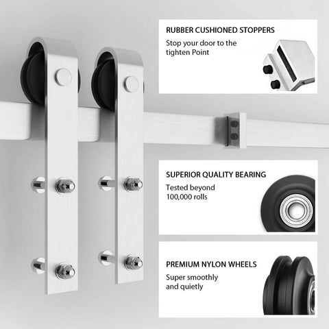 10 Feet Brushed Nickel Barn Door Hardware Kit-Heavy Duty Sliding Track-J Shape Hanger with nylon wheels and rubber stoppers