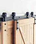 5 Feet Bypass Sliding Barn Door Hardware Kit for Double Wooden Doors with Single Track installed on door