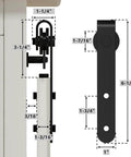Detailed view of components in 4ft Double Door Sliding Barn Door Hardware Kit For Cabinets Wardrobes And TV Stands With Carbon Steel Construction