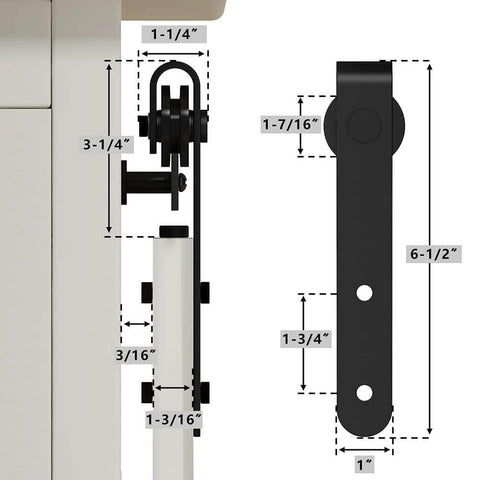 Detailed view of components in 4ft Double Door Sliding Barn Door Hardware Kit For Cabinets Wardrobes And TV Stands With Carbon Steel Construction